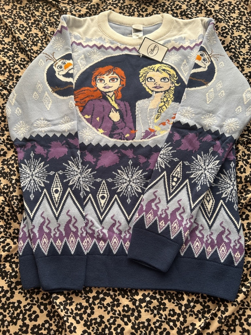 Disney Blue & Purple Frozen II Crewneck Sweater with Anna & Elsa